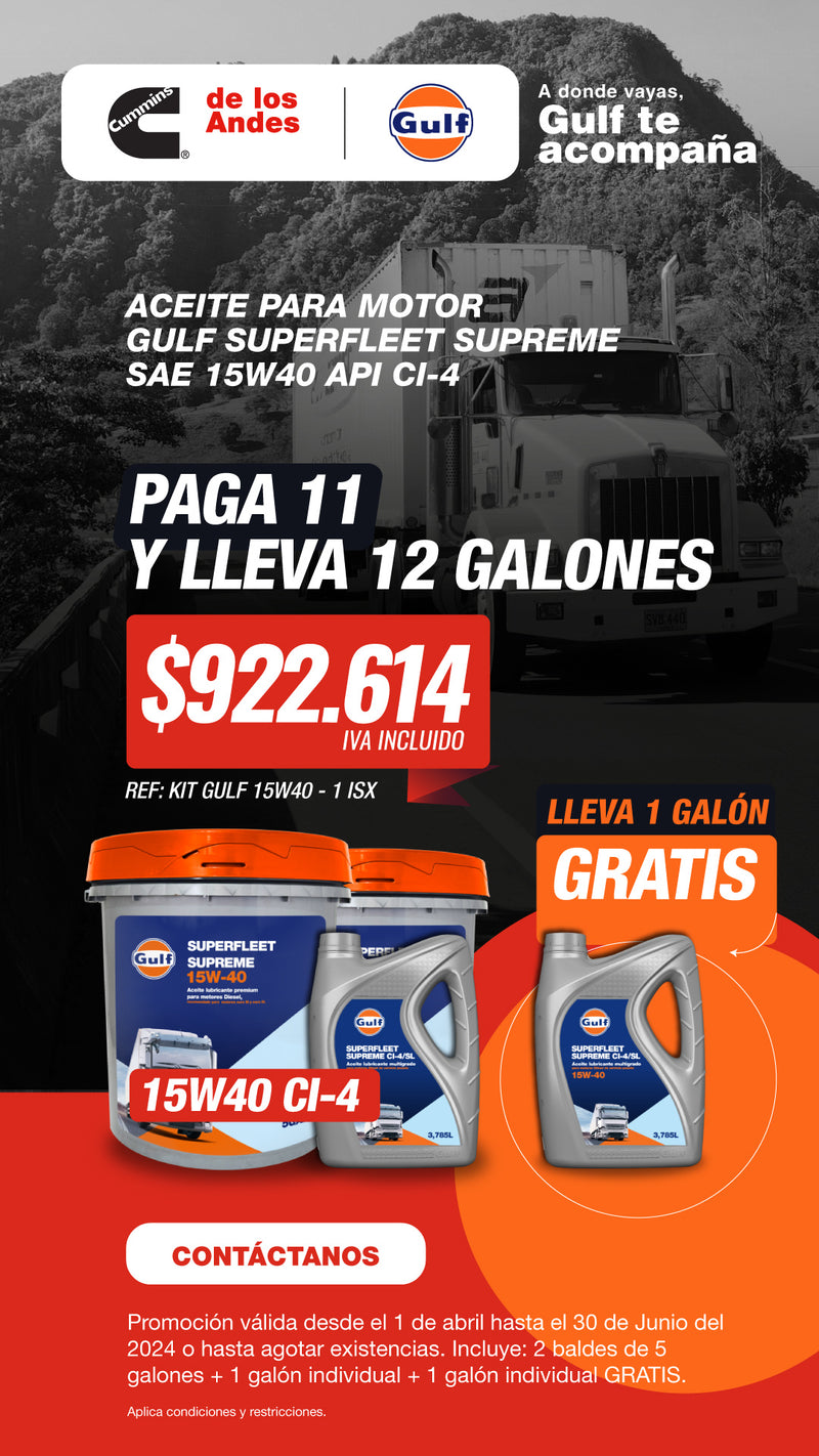 Aceite para motor Gulf Superfleet Supreme SAE 15w40 Cl-4